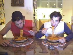 Nico Bolzico, Solenn Heussaff, and Erwan Heussaff take on spicy noodle challenge
